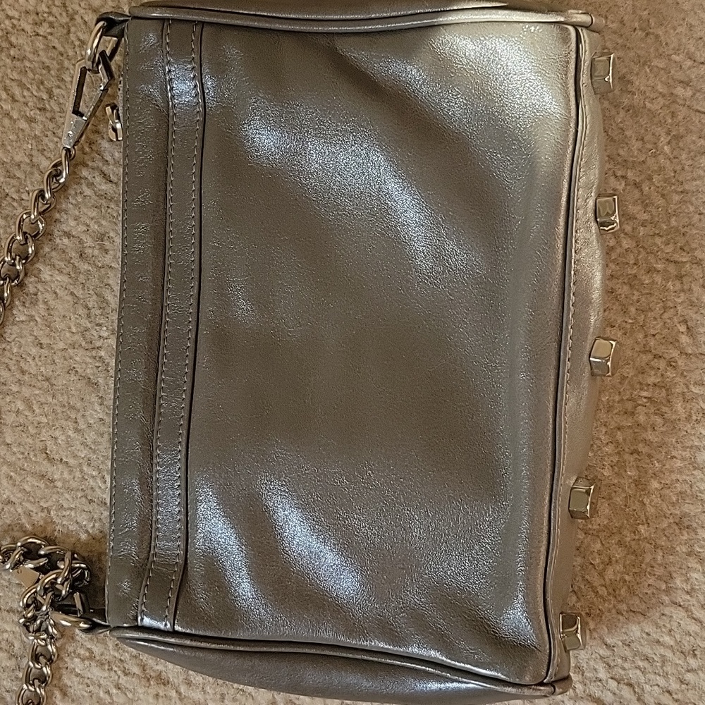 Rebecca Minkoff Metallic Silver Leather Mini MAC Crossbody Bag Studded Bottom - Picture 6 of 17
